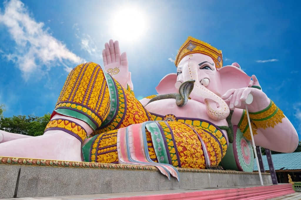 องค์พระพิฆเนศสีชมพูปางประทานพรที่อุทยานพระพิฆเนศ นครนายก