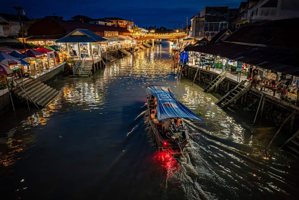 เรือล่องคลองยามค่ำเพื่อชมหิ่งห้อยบนต้นลำพู อำเภออัมพวา