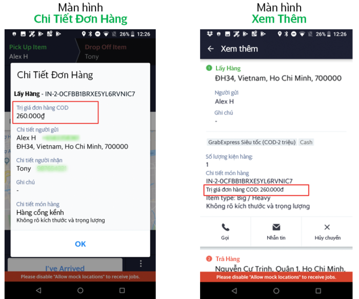 [GrabExpress] Cập nhật hiển thị giá trị COD các đơn hàng GrabExpress ...
