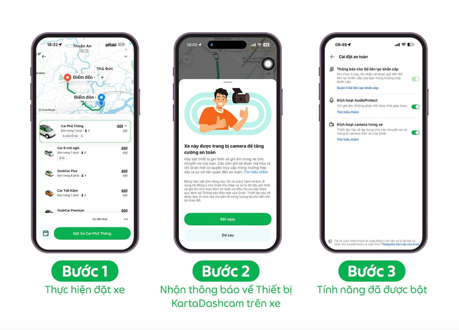 Giao diện thông báo KartaDashcam trên ứng dụng Grab