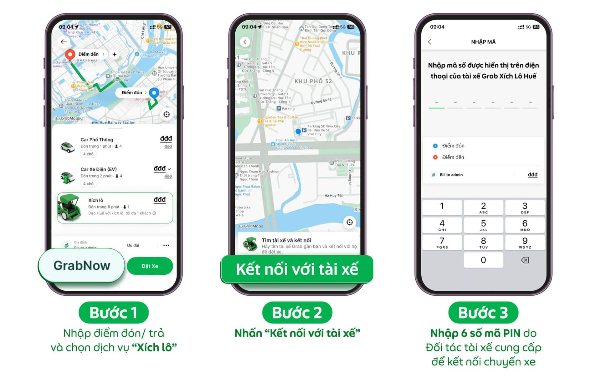 Giao diện dịch vụ Grab Xích Lô