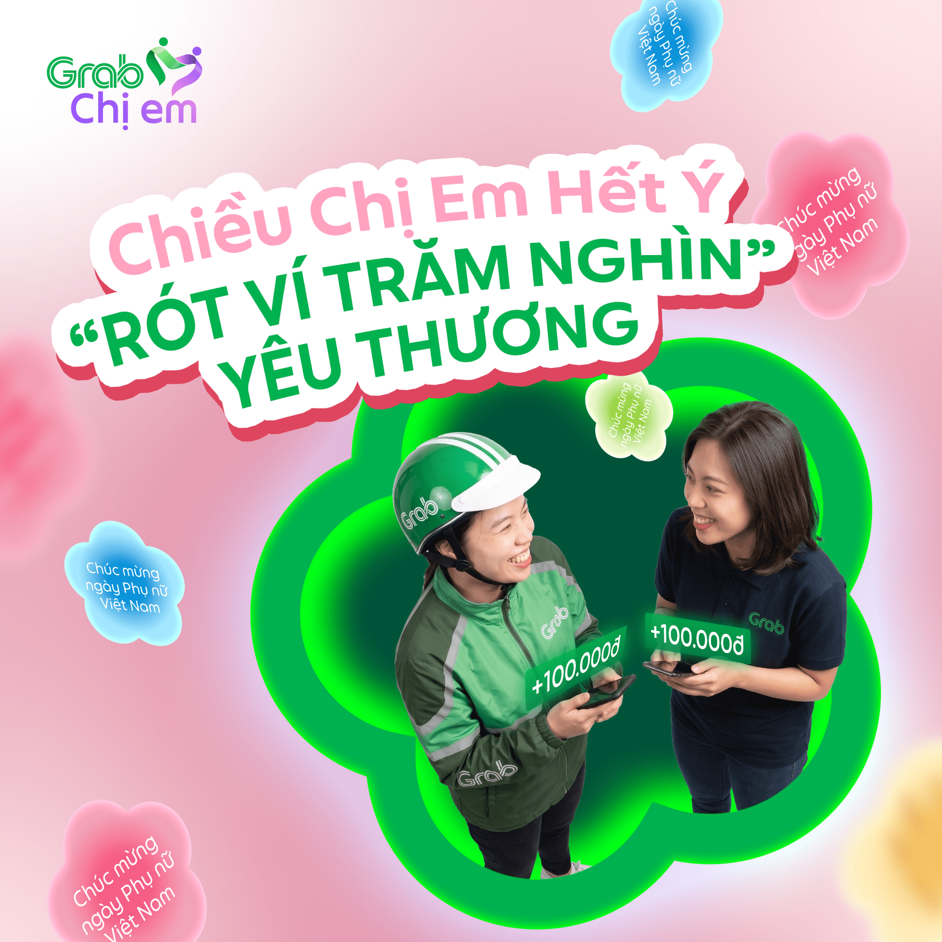 Grab tặng Chị Em Đối tác 100.000đ nhân ngày Phụ nữ Việt Nam 20/10