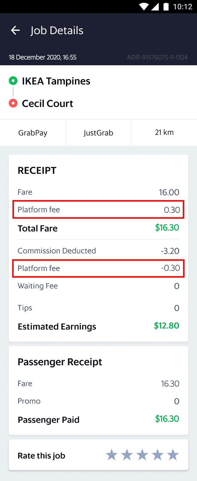 Driver Platform Fee Grab Sg