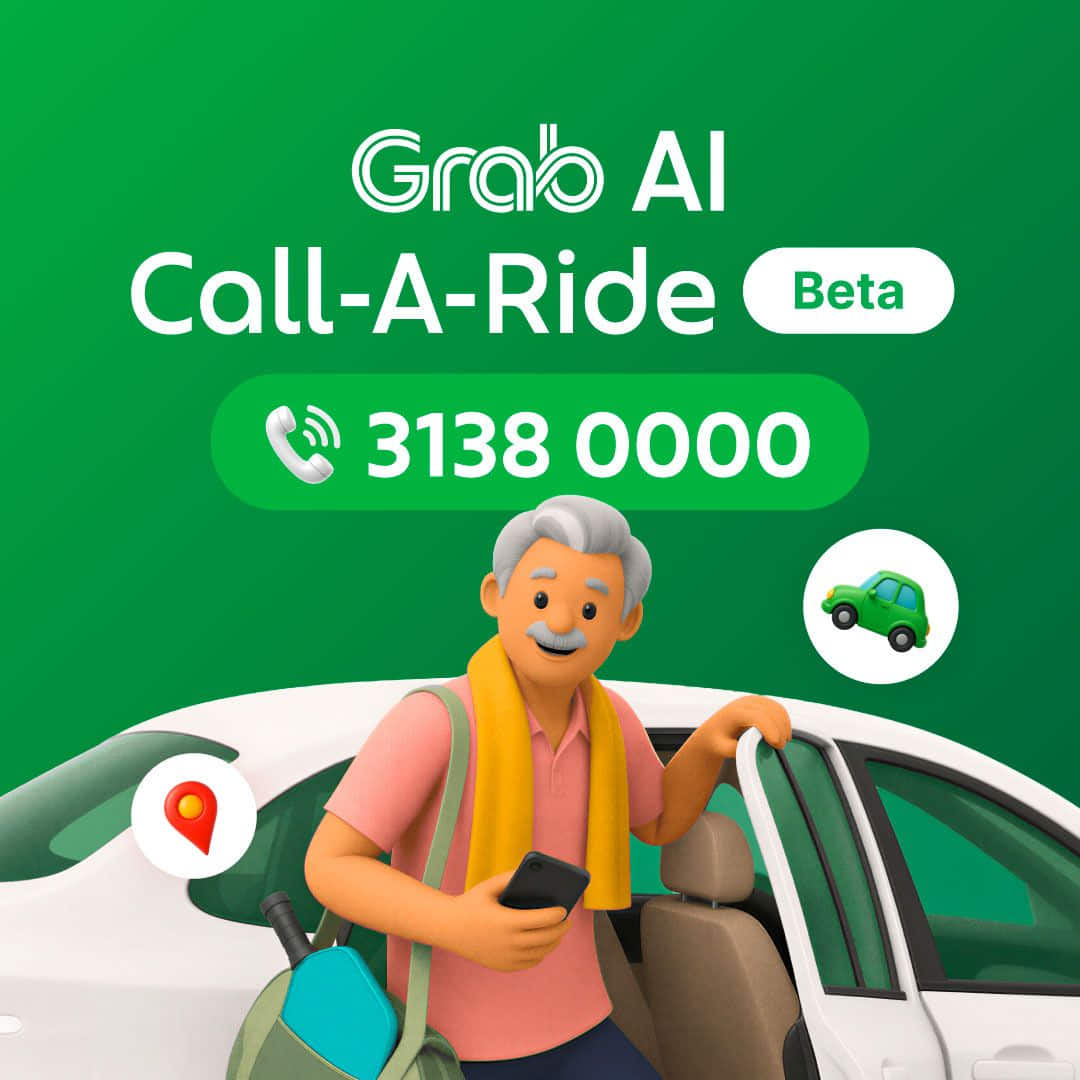 A younger person helping an older loved one set up the Grab app.