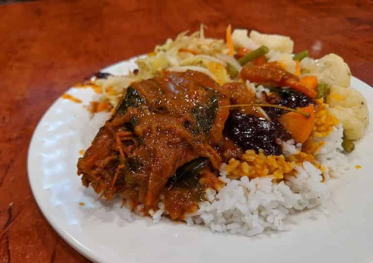 Best Nasi kandar in KL: sambal prawns and vegetables at Mahbub