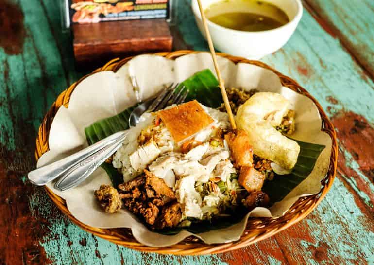 Balinese dishes: Babi Guling Pak Malen