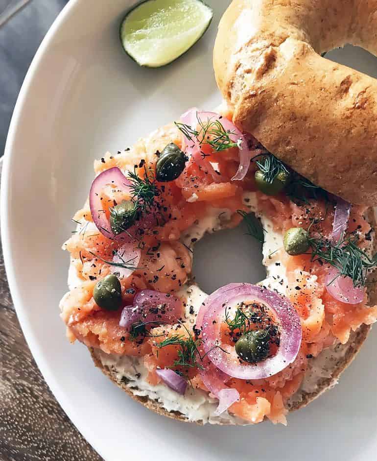 Best Bali cafes: Island Bagels classic smoked salmon and cream cheese